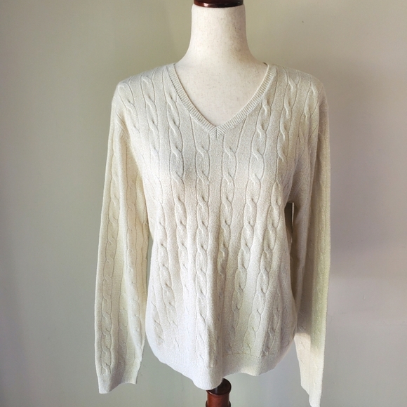 Croft & Barrow Large Sweater Beige And Gold Sparkles Throughout - Picture 1 of 13